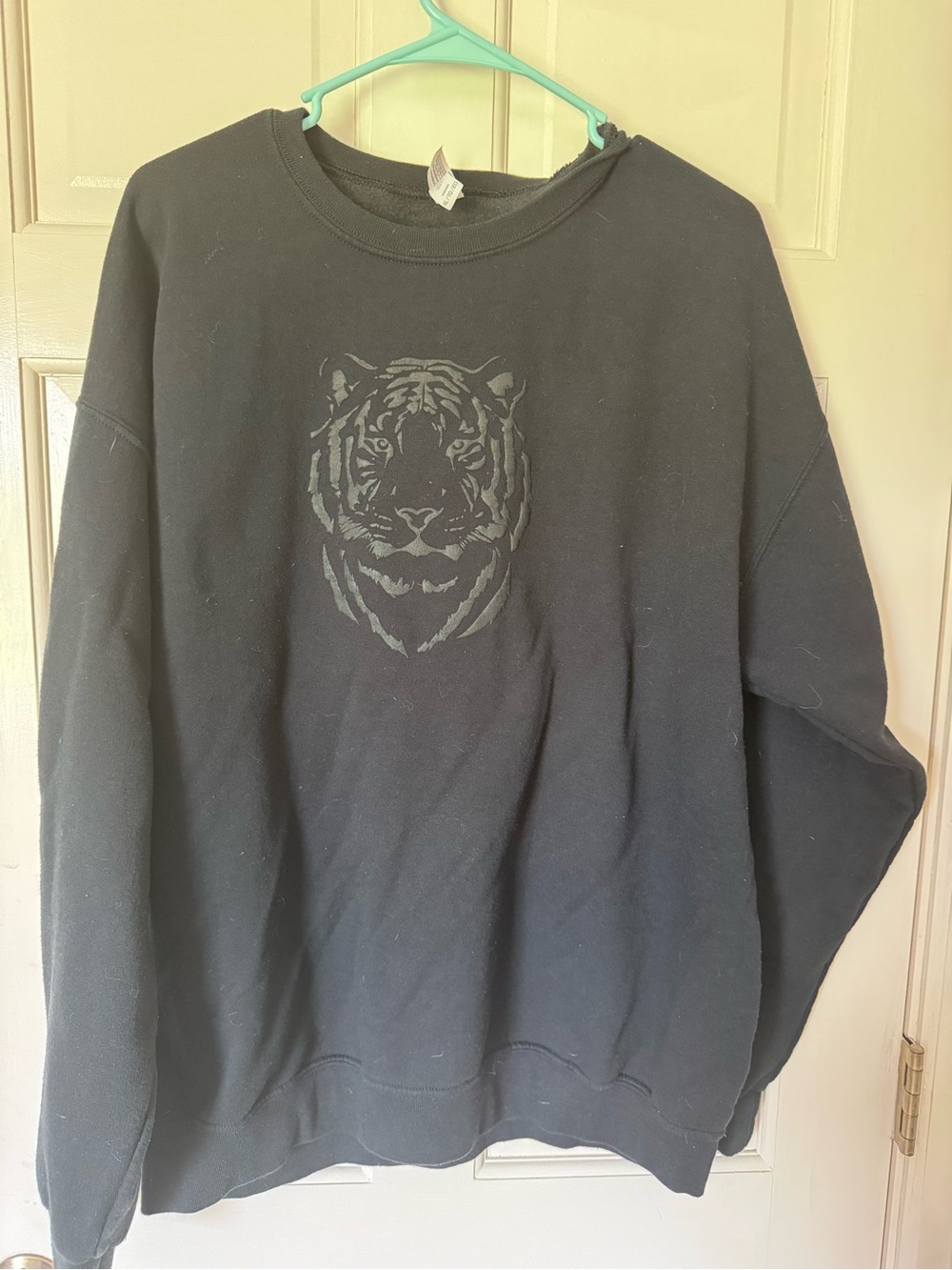 Jerzees Black Crewneck Sweater with Tiger Graphic